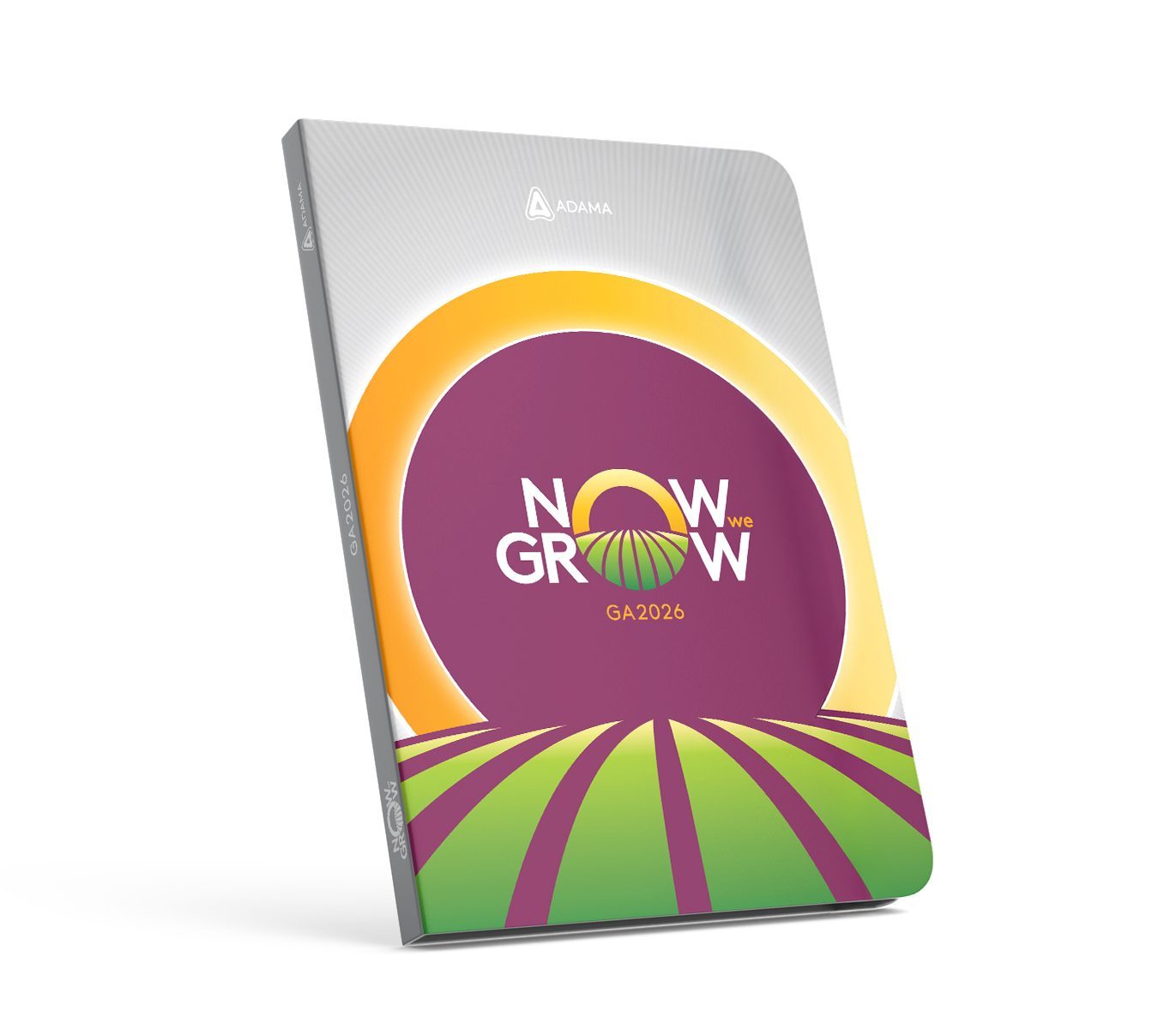 Now We Grow, Budapeste 2026: caderno com a capa do Now We Grow e o sol sobre campos