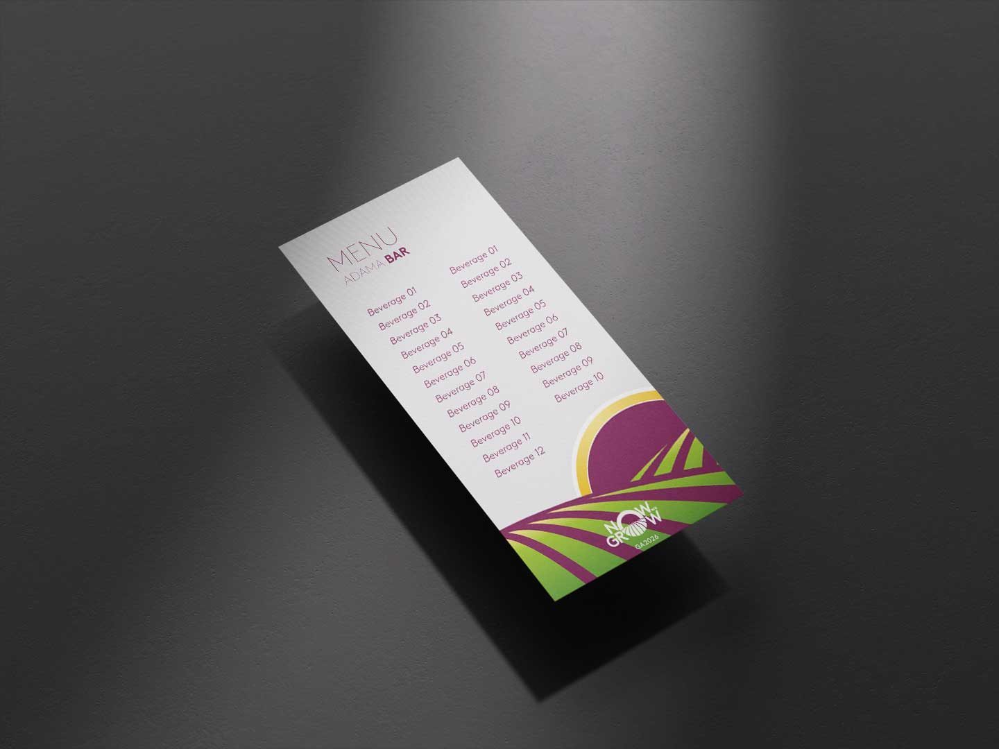 Now We Grow, Budapeste 2026: cardápio do bar com a identidade do evento