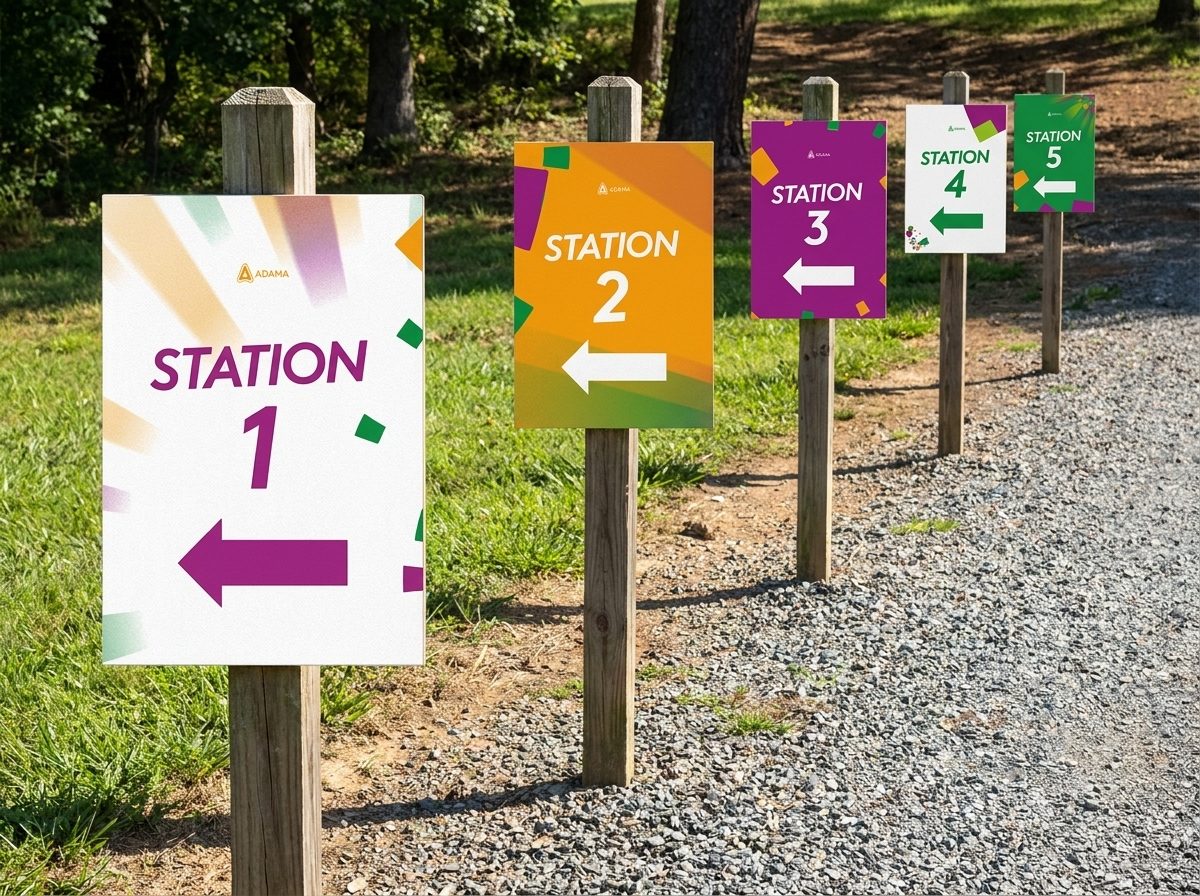 Own The Moment, Malta 2025: placas numeradas de estações de atividade, ao ar livre