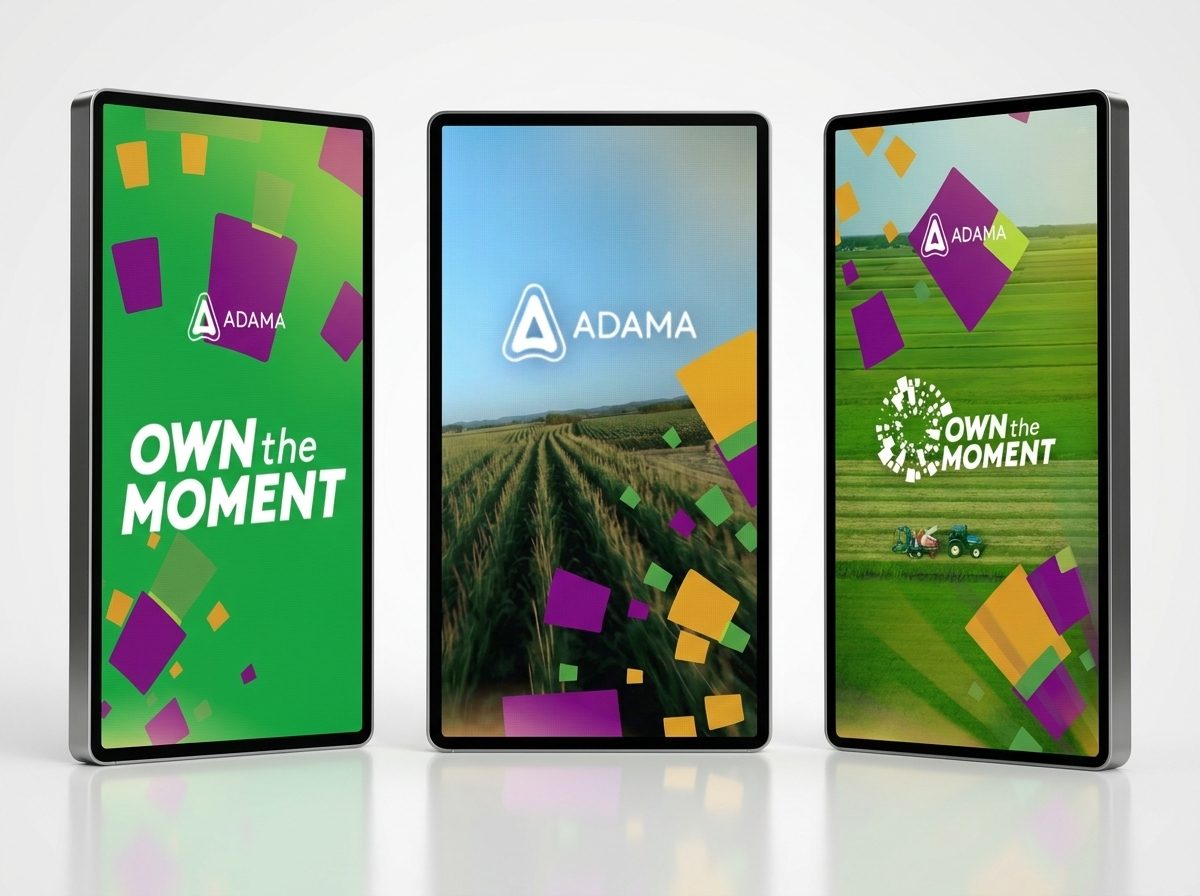 Own The Moment, Malta 2025: três totens de LED com animações do evento e imagens de lavoura