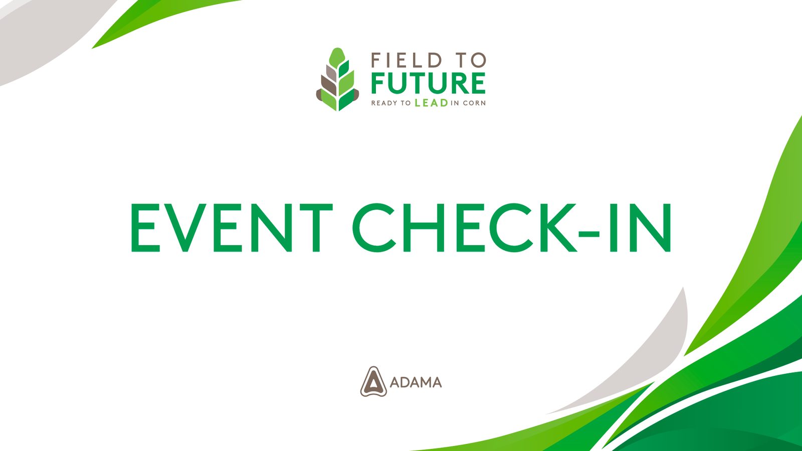 Field to Future, Milão 2026: slide “Event check-in” com a identidade do evento