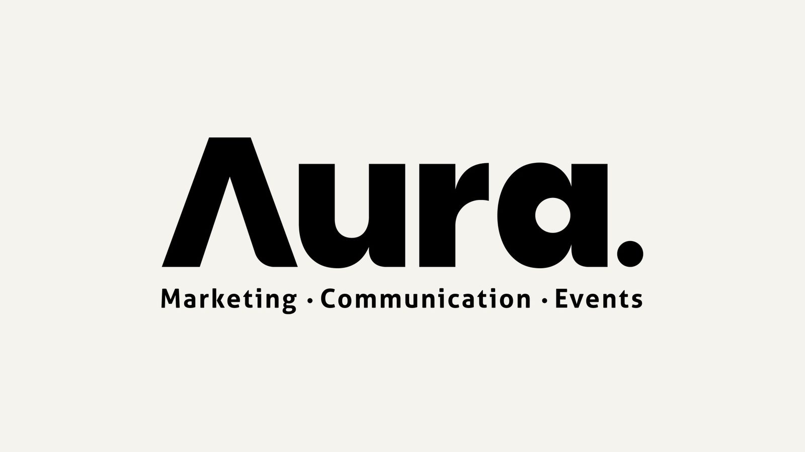Logotipo da Aura com a assinatura Marketing, Communication, Events