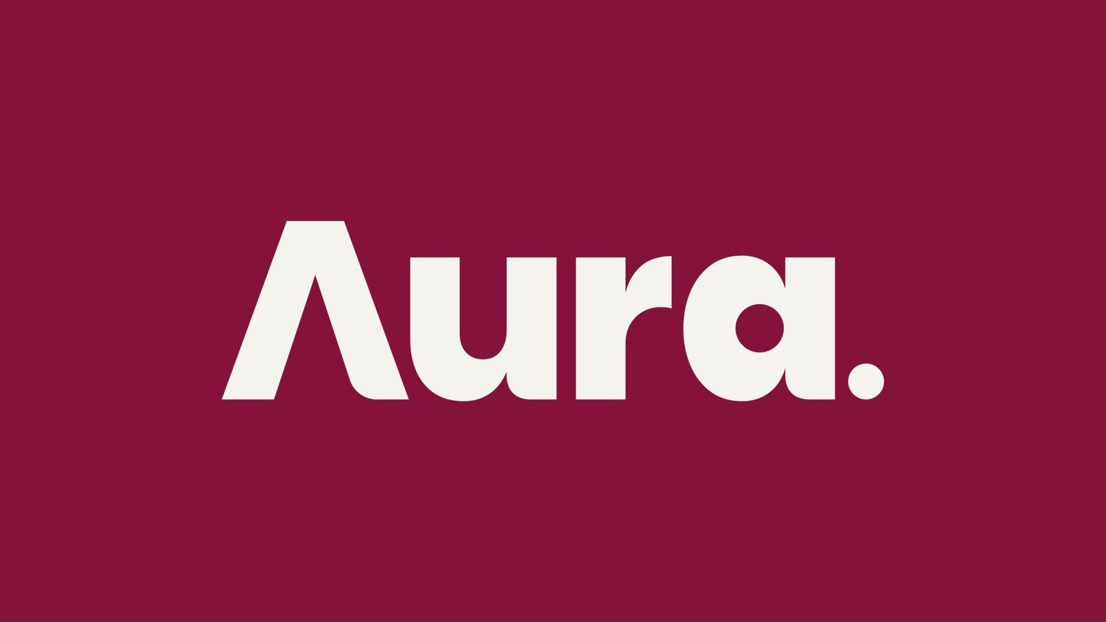 Logotipo da Aura em branco sobre fundo bordô