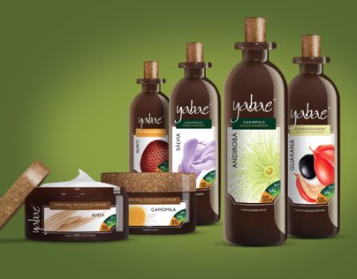 Yabae: frascos de shampoo e potes de creme de cosméticos, com tampas de cortiça
