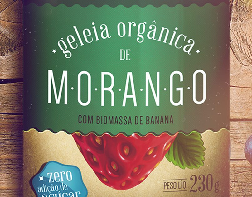 Geleia Artesanu: rótulo de geleia orgânica de morango com biomassa de banana