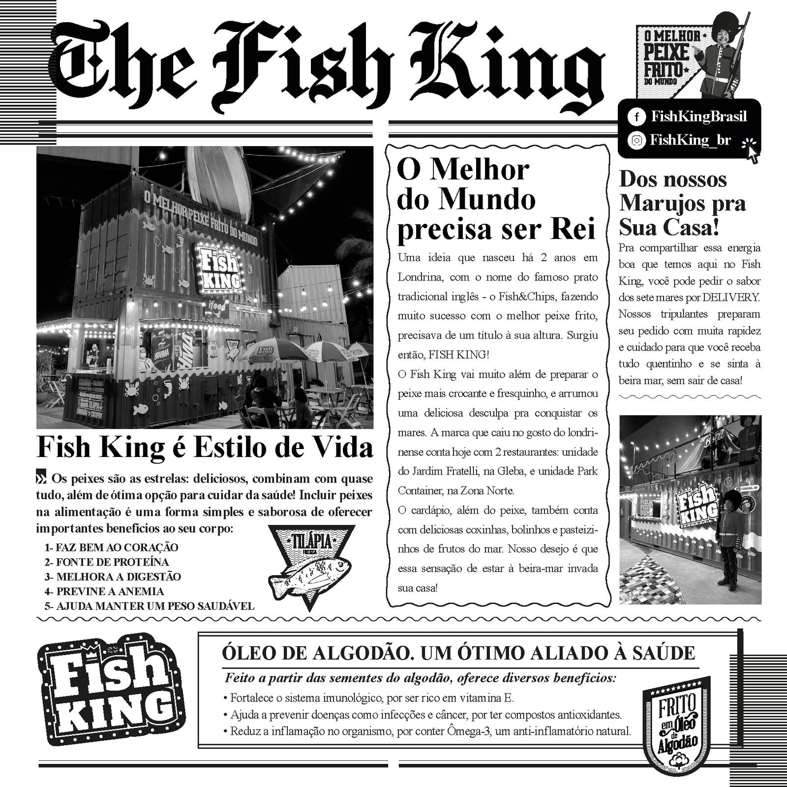 Papel jornal com a manchete “The Fish King”