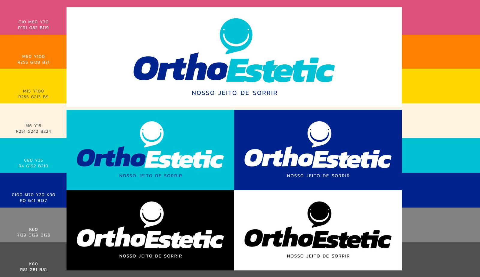 Painel cromático e versões do logotipo em cores