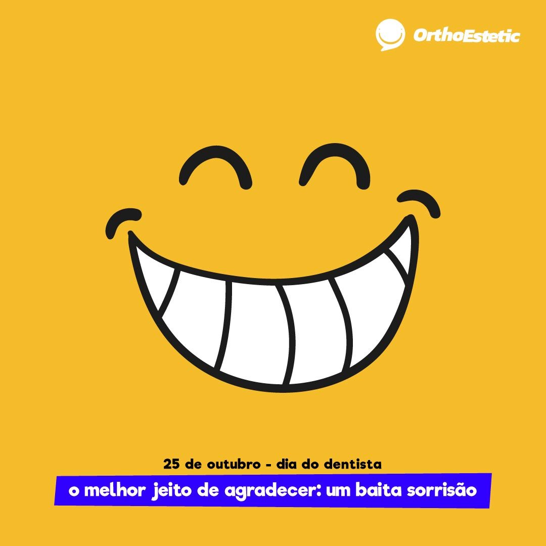 Post do Dia do Dentista com sorriso grande sobre fundo amarelo